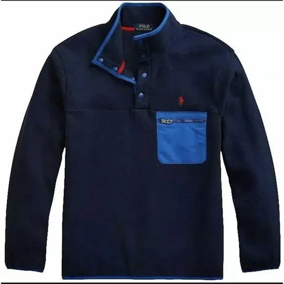 Polo Ralph Lauren 1/4 Zip RRL Fleece Pullover Royal Blue MENS Large Fast Ship